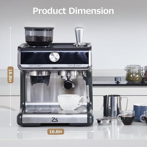 20-Bar Semi-Automatic Espresso Machine with Milk Frother and Steam Wand, Stainless Steel Coffee Maker with Built-In Grinder, Fast Heating Coffee Machine for Lattes and Cappuccinos in Saudi Arabia