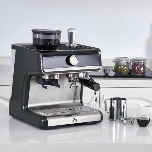 20-Bar Semi-Automatic Espresso Machine with Milk Frother and Steam Wand, Stainless Steel Coffee Maker with Built-In Grinder, Fast Heating Coffee Machine for Lattes and Cappuccinos in Saudi Arabia