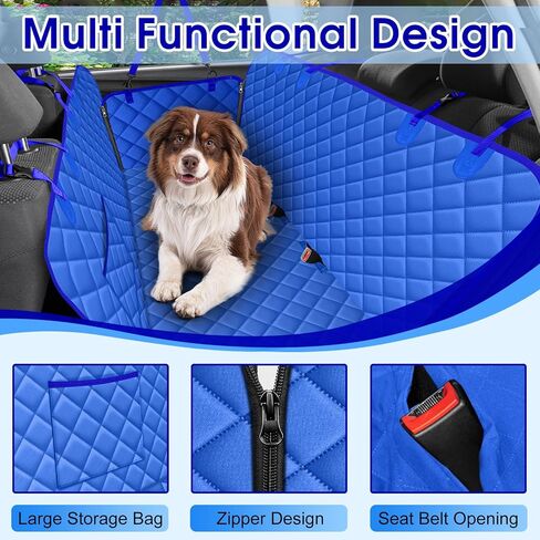 Dog Car Seat Cover, Durable Dog Seat Cover for Back Seat, Waterproof Scratch Proof Nonslip Dog Hammock, Pet Back Seat Covers Pocket for Cars SUVs and Trucks- L, Khaki/Black in Saudi Arabia