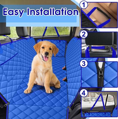 Dog Car Seat Cover, Durable Dog Seat Cover for Back Seat, Waterproof Scratch Proof Nonslip Dog Hammock, Pet Back Seat Covers Pocket for Cars SUVs and Trucks- L, Khaki/Black in Saudi Arabia