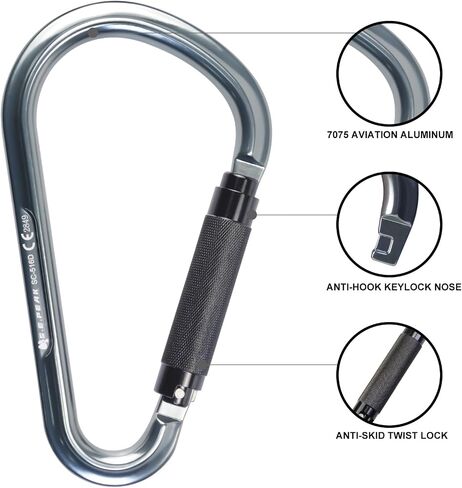 22kN Large Aluminum Auto Locking Ladder Hook, Professional CE Certified Heavy Duty Lightweight Carabiner for Outdoor Tower Climbing, Aerial Work, Rescue, D Ring Clip w/Huge Opening Gate in Saudi Arabia