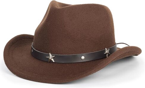 Kid Western Cowboy Hat Felt Cowgirl Fedora Hat with Buckle Belt for Boys Girls 4-8 Years in Kuwait