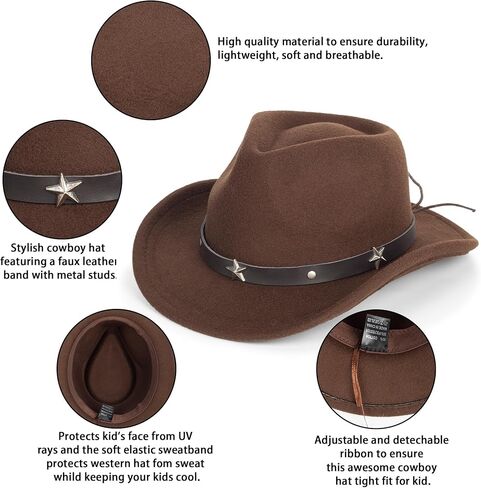 Kid Western Cowboy Hat Felt Cowgirl Fedora Hat with Buckle Belt for Boys Girls 4-8 Years in Kuwait