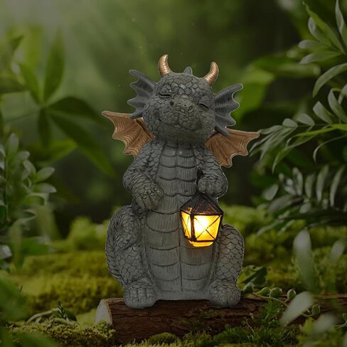 Decor Solar Dragon Statue for Garden Outdoor Sculptures with Solar LED Lights Handmade Waterproof Resin Dinosaur Outdoor Patio Lawn Sculpture Perfect Christmas in Kuwait