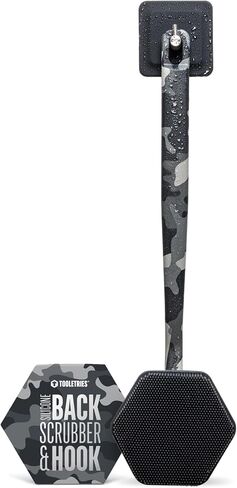 Tooletries - Back Scrubber & Hook - Silicone Long Handle Bath Shower Back Brush, Back Scrubber Body Exfoliator + Removable & Reusable Hook - Charcoal in Kuwait