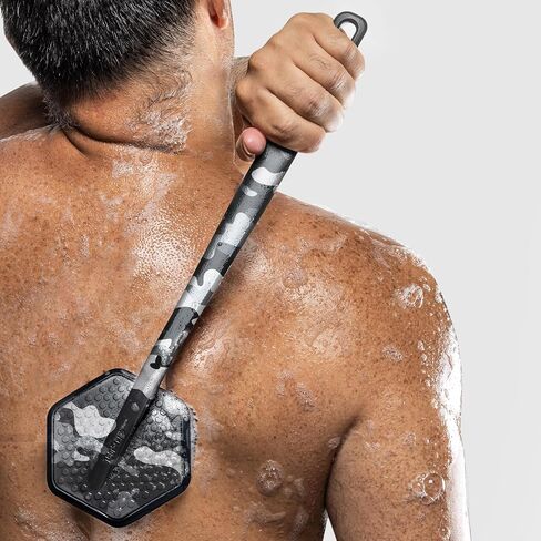 Tooletries - Back Scrubber & Hook - Silicone Long Handle Bath Shower Back Brush, Back Scrubber Body Exfoliator + Removable & Reusable Hook - Charcoal in Kuwait