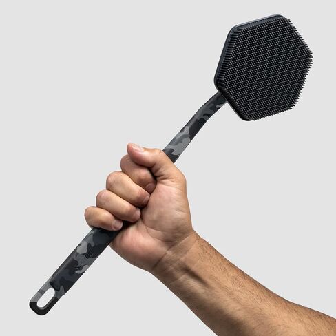 Tooletries - Back Scrubber & Hook - Silicone Long Handle Bath Shower Back Brush, Back Scrubber Body Exfoliator + Removable & Reusable Hook - Charcoal in Kuwait