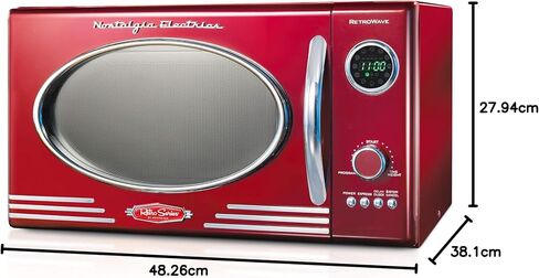 Nostalgia RMO4RR Retro Large 0.9 cu ft, 800-Watt Countertop Microwave Oven, 12 Pre-Programmed Cooking Settings, Digital Clock, Easy Clean Interior, Metallic Red in Saudi Arabia