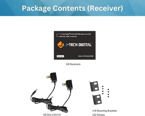 محول مصفوفة HDMI 1080P 60 هرتز موسع HDMI عبر إيثرنت واحد Cat5e/6 164ft. أو إيثرنت مزدوج 98 قدمًا. w/HDCP، تطبيق التحكم عن بعد بالأشعة تحت الحمراء RS232 من J-Tech Digital [JTECH-8x8-EX50M] in Kuwait