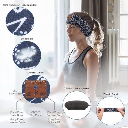 سماعات الرأس Sleep Wireless Bluetooth، سماعات الرأس للنوم الجانبي، عصابة رأس Bluetooth للجري، الأرق، اليوغا، التمرين، أفكار الهدايا (2 عصابة رأس ومجموعة واحدة من سماعات الرأس القابلة للفصل، BL+GR) in Saudi Arabia