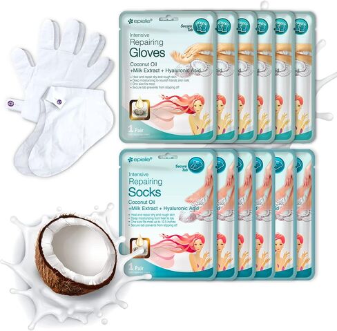 Epielle Intensive Repairing Foot Mask for Dry foot and Cracked heel and callus (Socks-6pk) Foot Spa masks | Coconut Oil + Milk Extract + Hyaluronic Acid. Mothers Day GIfts in Saudi Arabia