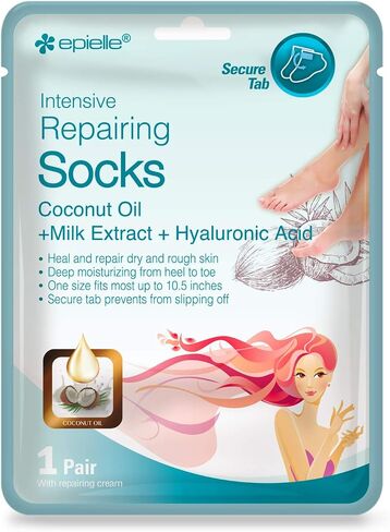 Epielle Intensive Repairing Foot Mask for Dry foot and Cracked heel and callus (Socks-6pk) Foot Spa masks | Coconut Oil + Milk Extract + Hyaluronic Acid. Mothers Day GIfts in Saudi Arabia
