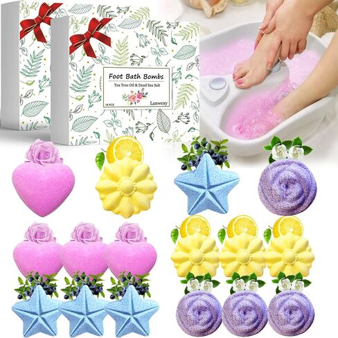 Lanwexy Bath Foot Bombs، 16 عبوة من نقع القدم مع ملح الاستحمام وزيت شجرة الشاي. كرات القدم الفقاعية المصنوعة يدويًا من الزيوت العطرية النقية والطبيعية العضوية لمسمار القدم، الجافة المتشققة، رائحة رائحة القدم العنيدة. in Kuwait