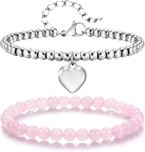 Beaded Bracelets for Women, 6mm Gold Beaded Bracelets and Healing Crystal Bracelet, Protection Bracelets for Women, Love Heart Charms Bracelet (Golden, A) in Saudi Arabia