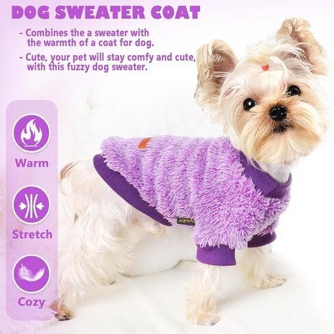 Dog Sweater Sweaters for Small Dogs Girl Purple Fleece Clothes Winter Soft Thickening Warm Puppy Boy Teacup Yorkie Chihuahua (XXS,Pink) in Kuwait