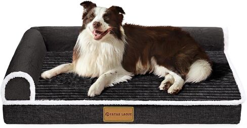Patas Lague Orthopedic XL Dog Bed for Large Dogs 42''X28'', Waterproof L Shaped Big Large Dog Sofa Bed Pet Bed with Removable Cover, Non-Slip Soft Warm Pet Couch Bed Sleep Mat, Black in Kuwait