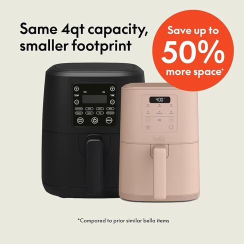 مقلاة هوائية رفيعة سعة 4 كيو تي من بيلا، تناسب أدوات المطبخ في أي مكان، طلاء سيراميك غير لاصق من EverGood، درجة حرارة قابلة للتعديل، 6 خيارات طهي محددة مسبقًا، إيقاف تلقائي لمدة 60 دقيقة مع نغمة مسموعة، سعة 3.3 رطل، حليب الشوفان in Kuwait