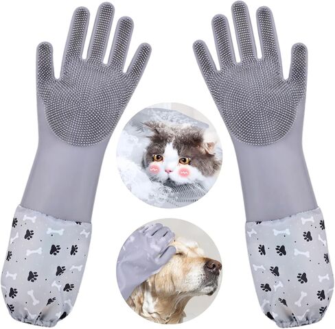 Dog Washing Gloves, Pet Grooming Gloves with Soft Brushes, Bathing and Massaging for Dogs and Cats, Silicone Heat Resistant Cleaning Gloves with High-Density Teeth (Gray) in Saudi Arabia