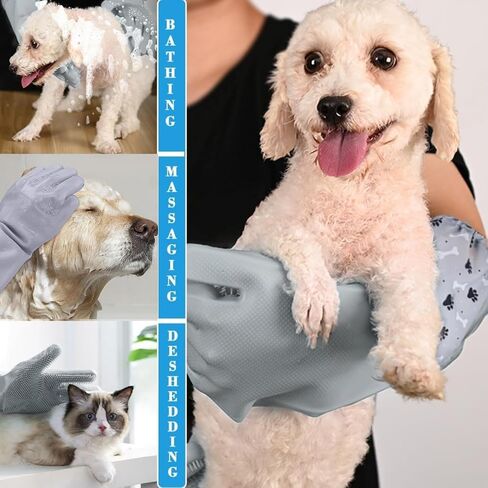 Dog Washing Gloves, Pet Grooming Gloves with Soft Brushes, Bathing and Massaging for Dogs and Cats, Silicone Heat Resistant Cleaning Gloves with High-Density Teeth (Gray) in Saudi Arabia