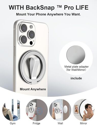 EWA MagOne (Upgrade) Loop Edition [Compatible with Magsafe] Phone Grip Stand with Silicone Finger Loop Strap, Removable Magnetic Ring Holder Kickstand Loop, for iPhone 16, 15, 14, 13 Pro/Max-Silver in Saudi Arabia