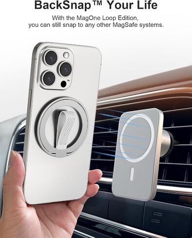 EWA MagOne (Upgrade) Loop Edition [Compatible with Magsafe] Phone Grip Stand with Silicone Finger Loop Strap, Removable Magnetic Ring Holder Kickstand Loop, for iPhone 16, 15, 14, 13 Pro/Max-Silver in Saudi Arabia