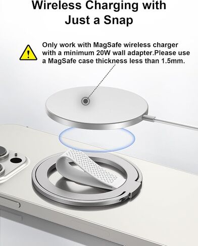 EWA MagOne (Upgrade) Loop Edition [Compatible with Magsafe] Phone Grip Stand with Silicone Finger Loop Strap, Removable Magnetic Ring Holder Kickstand Loop, for iPhone 16, 15, 14, 13 Pro/Max-Silver in Saudi Arabia