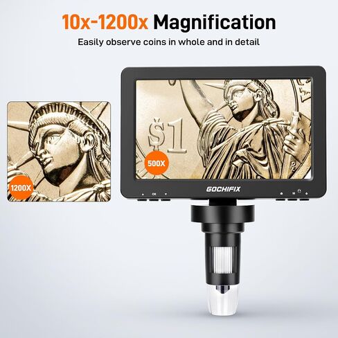 4.3" LCD Digital Coin Microscope 1000X Coin Microscope with HD Screen and 8 Ajustable LED Lights Compatible with Windows/Mac OS Compatible in Saudi Arabia