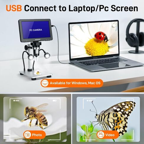 4.3" LCD Digital Coin Microscope 1000X Coin Microscope with HD Screen and 8 Ajustable LED Lights Compatible with Windows/Mac OS Compatible in Saudi Arabia