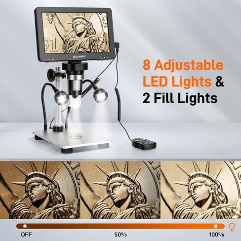 4.3" LCD Digital Coin Microscope 1000X Coin Microscope with HD Screen and 8 Ajustable LED Lights Compatible with Windows/Mac OS Compatible in Saudi Arabia