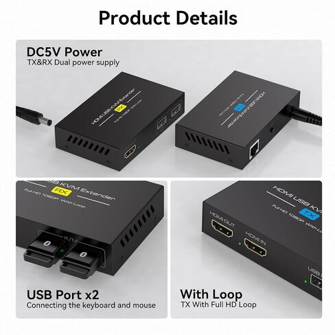 394ft/120M HDMI KVM USB موسع عبر إيثرنت 1080P HDMI وموسع USB للتحكم عن بعد في إشارات HDMI وأجهزة USB مع وظيفة الحلقة in Saudi Arabia
