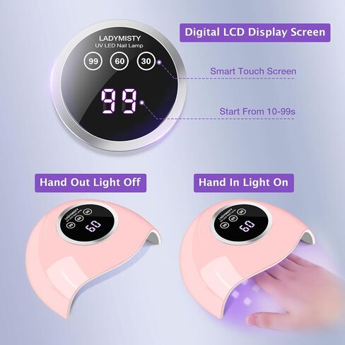 مصباح LED بالأشعة فوق البنفسجية 72 وات لتجفيف طلاء الأظافر الجل مع 18 خرزة مصباح و3 إعدادات مؤقت وشاشة عرض تعمل باللمس إل سي دي، مستشعر تلقائي، مصباح احترافي للأظافر بالأشعة فوق البنفسجية للأظافر الجل in Kuwait