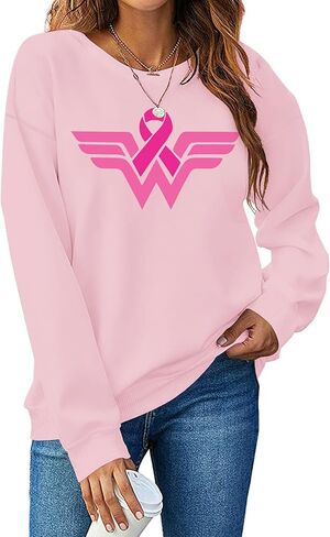 Breast Cancer Awareness Sweatshirt Women Pink Ribbon Long Sleeve Shirt Cancer Fight Tops Casual Pullover in Kuwait