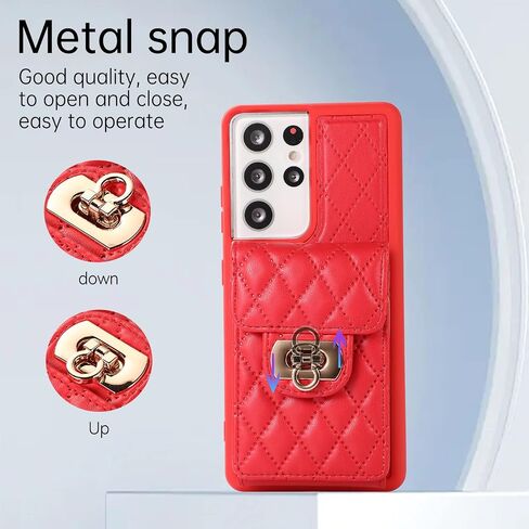Asuwish Phone Case for Samsung Galaxy S21 Ultra 5G Wallet Cover with Credit Card Holder Shoulder Crossbody Strap Long Lanyard Leather Cell Accessories S21ultra 21S S 21 21ultra G5 Women Girls Red in Saudi Arabia