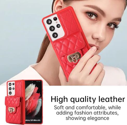 Asuwish Phone Case for Samsung Galaxy S21 Ultra 5G Wallet Cover with Credit Card Holder Shoulder Crossbody Strap Long Lanyard Leather Cell Accessories S21ultra 21S S 21 21ultra G5 Women Girls Red in Saudi Arabia