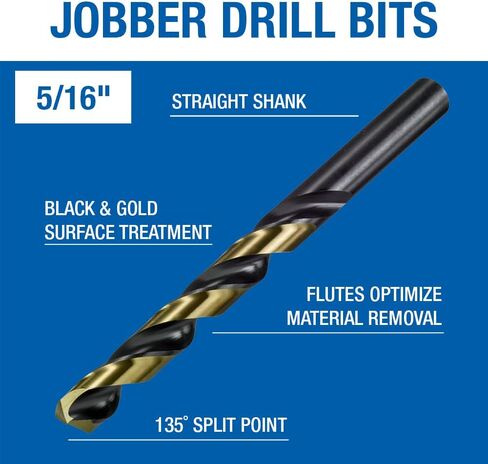 Champion Cutting Tool Heavy Duty BlackGold Jobber Drill Bits, 135 Degree Split Point: XGO-1/8 (12 pieces per pack)-MADE IN USA in Saudi Arabia