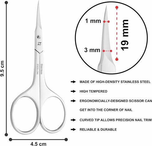 ZIZZLON Nail Scissors Curved Micro Serrated Stainless Steel Eyebrow Scissors for Eyelash, Mustache, Beard, Nose Hair, Toenail – Pedicure, Manicure Scissors for Men and Women in Saudi Arabia