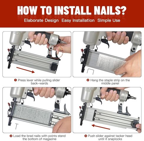 Pneumatic Brad Nailer, KEENTECH 2 in 1 Nail Gun Staple Gun Fires 18 Gauge 2 Inch Brad Nails and Crown 1-5/8 inch Staples, Silver & Red (KT5040) in Kuwait