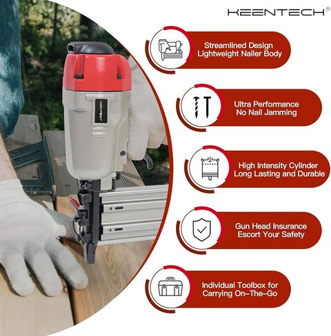 Pneumatic Brad Nailer, KEENTECH 2 in 1 Nail Gun Staple Gun Fires 18 Gauge 2 Inch Brad Nails and Crown 1-5/8 inch Staples, Silver & Red (KT5040) in Kuwait