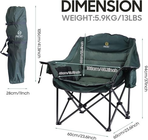 Nice C Heated Camping Chairs, Outdoor Heated Chair, Oversized XL Padded Camping Chair, Outdoor Chair, Camp Chair, Lounge Chair, Wide&Thick, Heavy Duty 400lb, Carry Bag, Cupholder & Cooler (Two Green) in Saudi Arabia