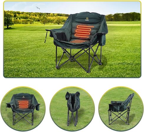 Nice C Heated Camping Chairs, Outdoor Heated Chair, Oversized XL Padded Camping Chair, Outdoor Chair, Camp Chair, Lounge Chair, Wide&Thick, Heavy Duty 400lb, Carry Bag, Cupholder & Cooler (Two Green) in Saudi Arabia