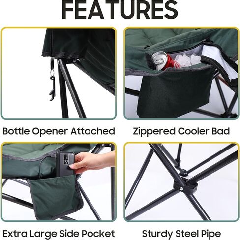 Nice C Heated Camping Chairs, Outdoor Heated Chair, Oversized XL Padded Camping Chair, Outdoor Chair, Camp Chair, Lounge Chair, Wide&Thick, Heavy Duty 400lb, Carry Bag, Cupholder & Cooler (Two Green) in Saudi Arabia