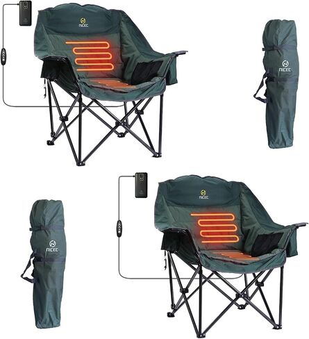 Nice C Heated Camping Chairs, Outdoor Heated Chair, Oversized XL Padded Camping Chair, Outdoor Chair, Camp Chair, Lounge Chair, Wide&Thick, Heavy Duty 400lb, Carry Bag, Cupholder & Cooler (Two Green) in Saudi Arabia