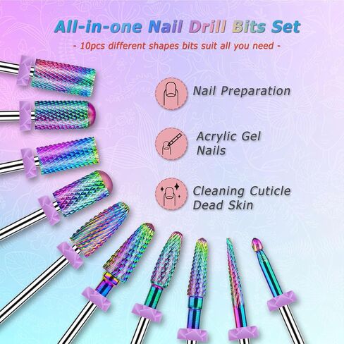 19pcs Nail Drill Bits Sets, 3/32 Inch Diamond Cuticle Electric Nail File and Ceramic Acrylic Gel Nail Bit Kit, Acrylic Nail Art Tools, Carbide Cuticle Remover Bits for Manicure Pedicure, Home Salon in Saudi Arabia