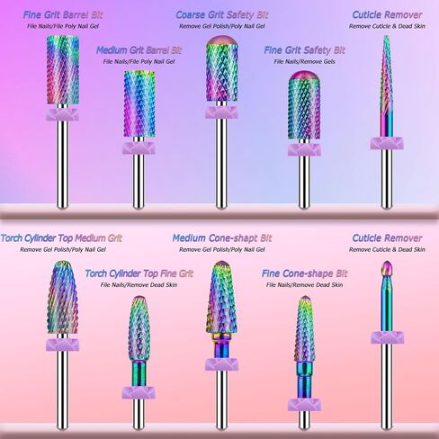 19pcs Nail Drill Bits Sets, 3/32 Inch Diamond Cuticle Electric Nail File and Ceramic Acrylic Gel Nail Bit Kit, Acrylic Nail Art Tools, Carbide Cuticle Remover Bits for Manicure Pedicure, Home Salon in Saudi Arabia