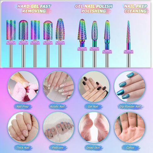 19pcs Nail Drill Bits Sets, 3/32 Inch Diamond Cuticle Electric Nail File and Ceramic Acrylic Gel Nail Bit Kit, Acrylic Nail Art Tools, Carbide Cuticle Remover Bits for Manicure Pedicure, Home Salon in Saudi Arabia