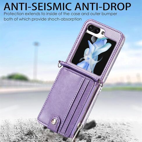 جراب SOOPII من جلد البولي يوريثان لهاتف Samsung Galaxy Z Flip 6، تصميم تخزين بسحاب، حزام كروس مضاد للانزلاق قابل للفصل وحامل بطاقات، غطاء هاتف بتغطية كاملة لجراب Flip 6، أرجواني in Kuwait