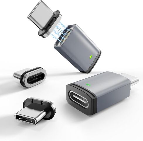 محول مغناطيسي USB C (2 حزمة + 4 منافذ ذكر)، محول مغناطيسي من النوع C مستقيم 11 سن، يدعم الشحن السريع PD 100 وات، سرعة نقل 480 ميجابت في الثانية، متوافق مع MacBook Pro/Air ومعظم أجهزة USBC in Kuwait