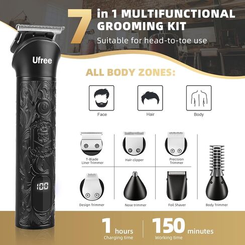 Ufree Beard Trimmer for Men, Electric Razor for Men, Cordless Hair Clipper Shaving Kit for Mustache Body Nose Ear Hair Facial, Adjustable Beard Grooming Kit Birthday Gifts for Men in Saudi Arabia