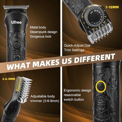 Ufree Beard Trimmer for Men, Electric Razor for Men, Cordless Hair Clipper Shaving Kit for Mustache Body Nose Ear Hair Facial, Adjustable Beard Grooming Kit Birthday Gifts for Men in Saudi Arabia