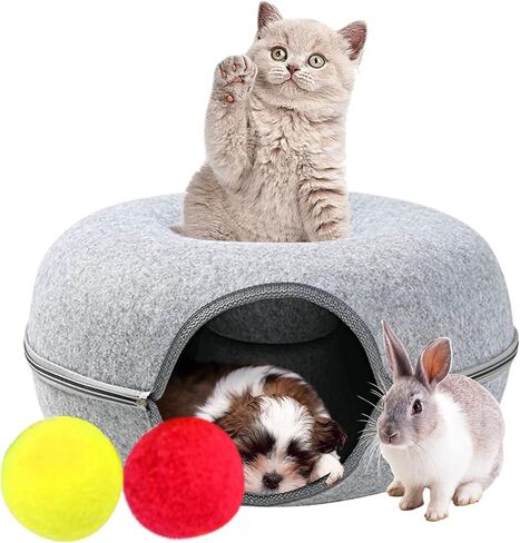 Cat Tunnel Donut Bed, 24 inches Cat Tunnel, Elite Besty pet Indoor Cat Hideout, Donut Cat Bed, Universal for All Seasons Cat Condo and Cat Cave (24 in x 24 in x 11 in) Grey in Saudi Arabia